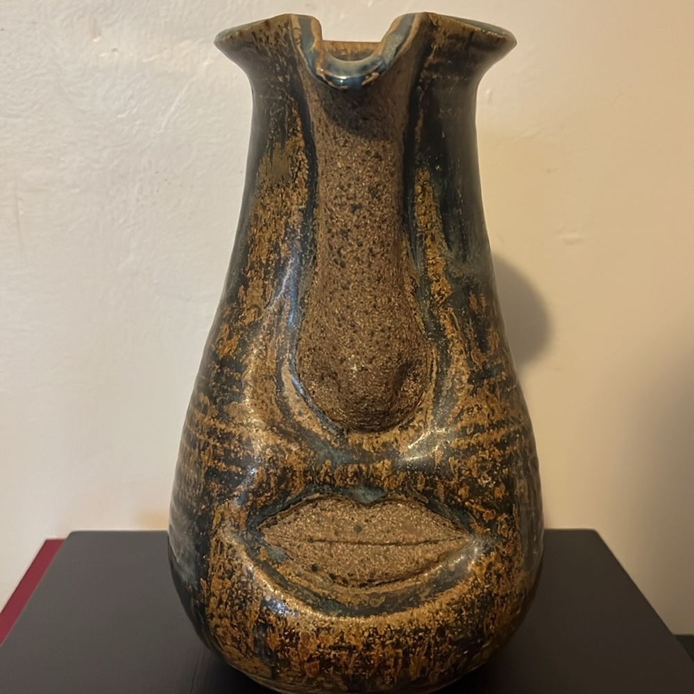 Early Vintage Stoneware‎ Studio Art Pottery Folk Art Face Jug Pitcher 8.25'' - Picture 8 of 8